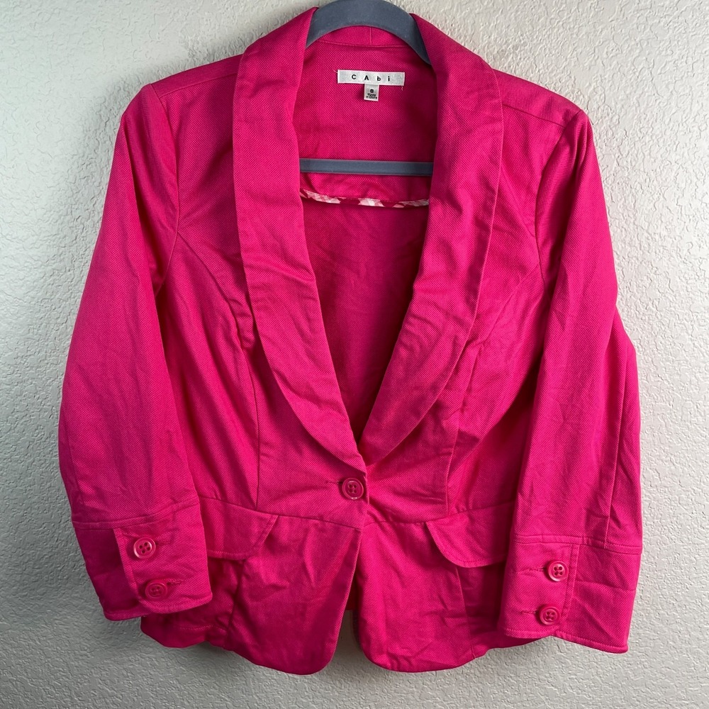 Cabi Power Blazer Women 8 Pink Twill Jacket Cotton Stretch Single Button‎ Preppy